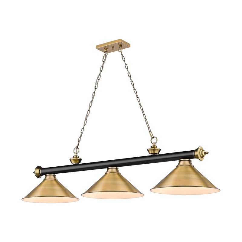 Cordon 3-Light Billiard Matte Black + Rubbed Brass Cone Rubbed Brass Steel
