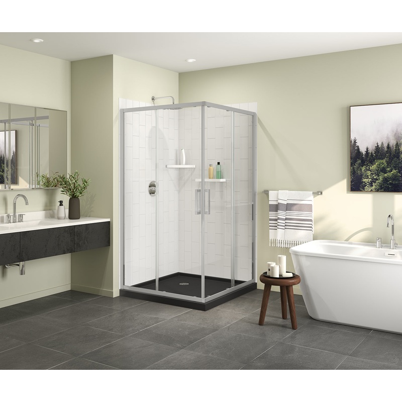 MAAX 107487-900-084-000 Scarlet 42 x 42 Acrylic Corner Drain Shower Kit in Black with Clear Glass in Chrome