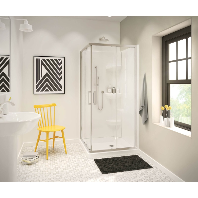 MAAX 137448-900-305-000 Radia Square 36 x 36 x 71  in. 6mm Sliding Shower Door for Corner Installation with Clear glass in Brushed Nickel