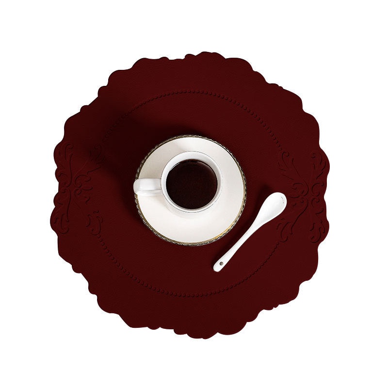 4 pcs Retro Faux Leather Placemat – Waterproof & Oil-Proof Dining Table Mat (Wine red)