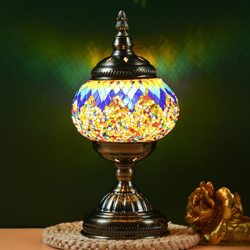 Blue Prism Exotic Mosaic Table Lamp – Handmade Turkish/Moroccan Style, 3-Color LED (Style 6)