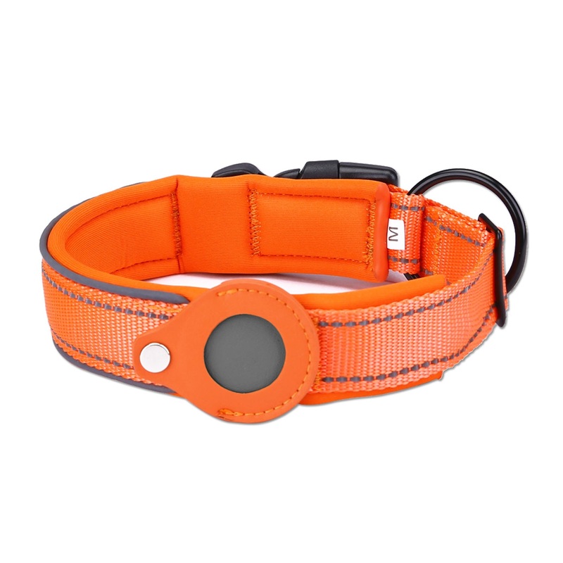 M Orange Secure Nylon Dog Collar with Built-in Apple AirTag (not included) Holder Case – Pet Tracker Accessory