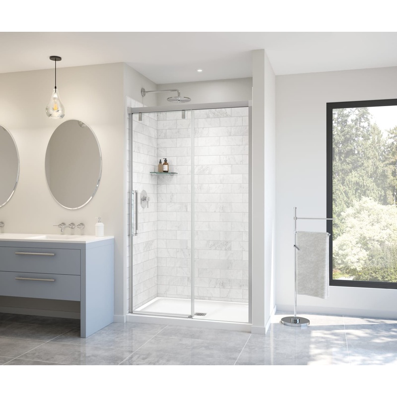 MAAX 135323-900-282-000 Uptown 44-47 x 76 in. 8 mm Sliding Shower Door for Alcove Installation with Clear glass in Chrome & White Marble