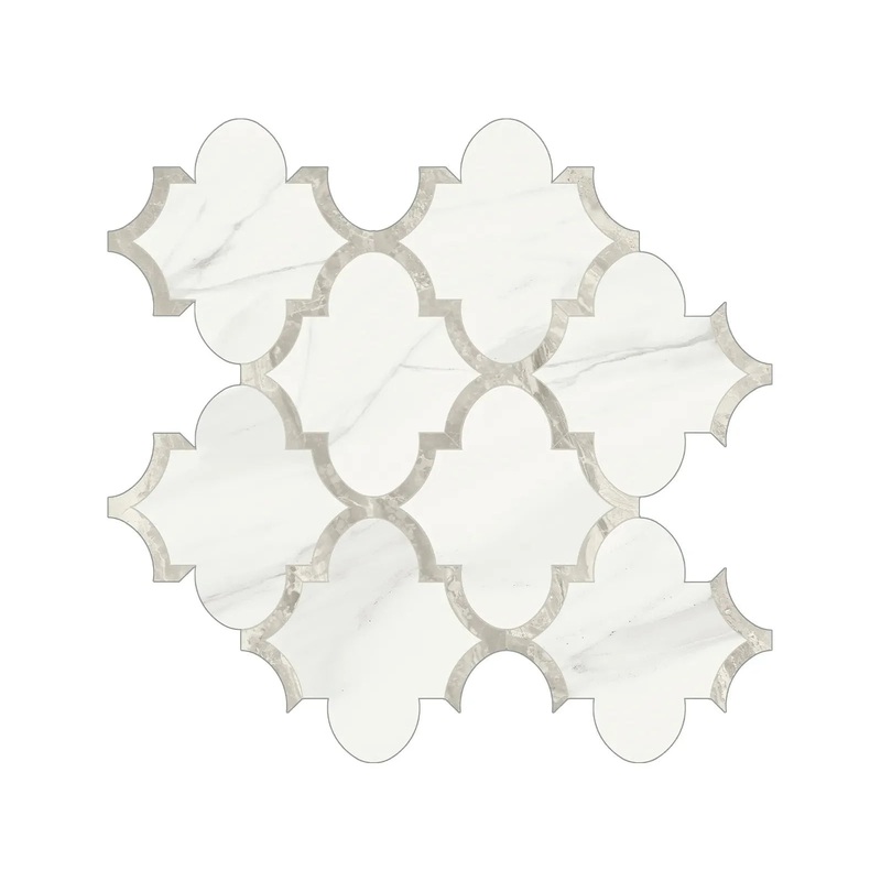 Mayfair Volakas Grigio Arabesque Polished Porcelain Mosaics. 1 Sheet = .97 Sq. Ft.