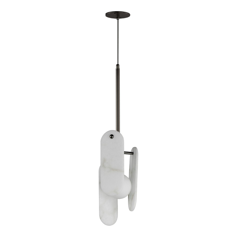 Megalith Cord Hung LED Pendant Gunmetal White Alabaster
