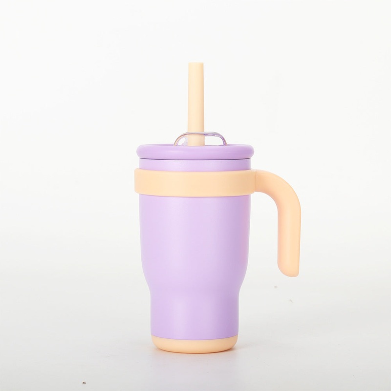 Purple 14oz Insulated Tumbler with Handle & Straw – 304 Stainless Steel Car Cup (Contrast Color)