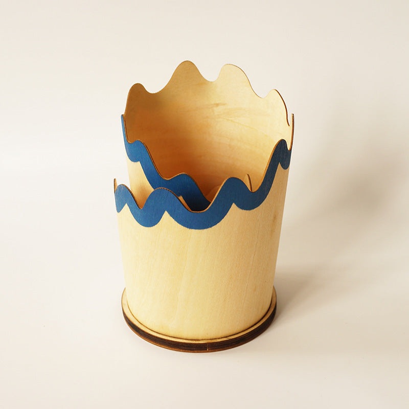 2PCS Blue Creative Wooden Pencil Shaving Pen Holder – Novelty Desk Organizer & Stationery Storage
