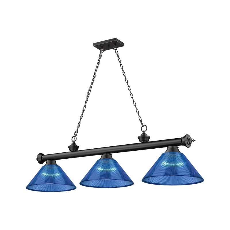 Cordon 3-Light Billiard Matte Black Cone Dark Blue Acrylic