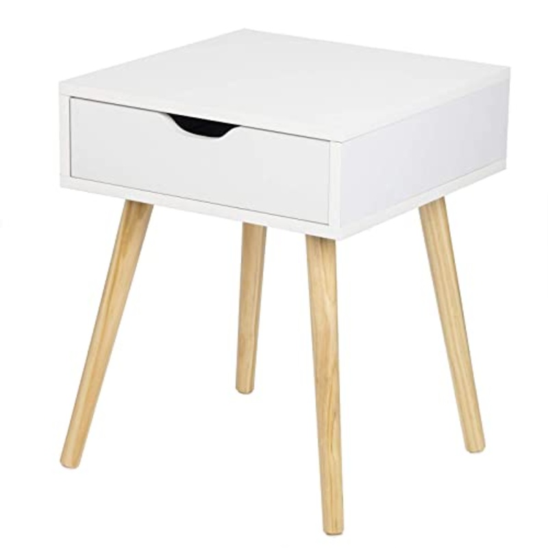 EUGAD Comodino con Cassetto Tavolino Piccolo da Salotto Moderno Gambe in Legno Organizzatore da Letto Bianco 0076ZZ