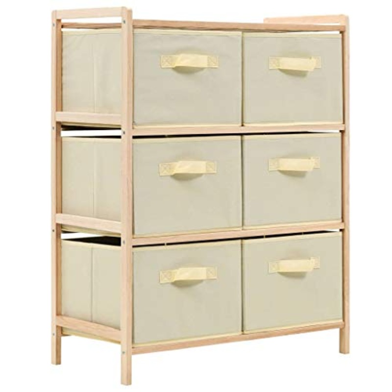 FAMIROSA Armadietto in Cedro con 6 Cesti in Tessuto Beige
