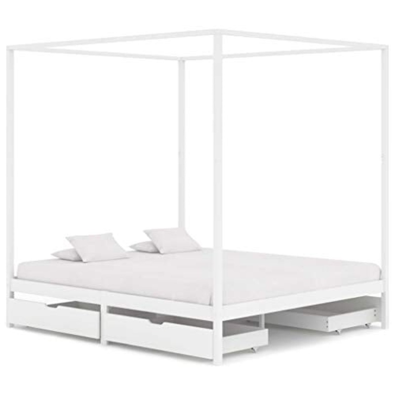 FAMIROSA Giroletto con Baldacchino 4 Cassetti Bianco in Pino 180×200 cm