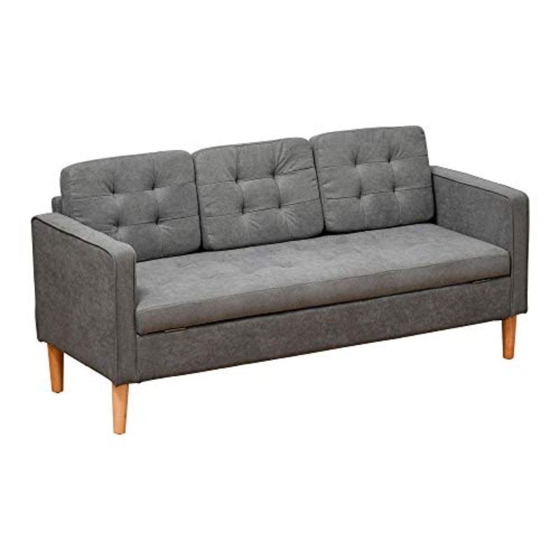 homcom Divano 3 Posti Moderno in Tessuto Grigio con Vano Contenitore e Design Scandinavo, Grigio, 166.5x62x82cm