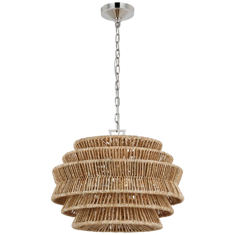 LED Chandelier from the Antigua Collection in Polished Nickel And Natural Abaca Finish by Visual Comfort Signature