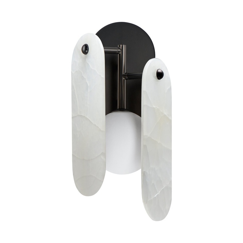 Megalith LED Wall Sconce Gunmetal White Alabaster