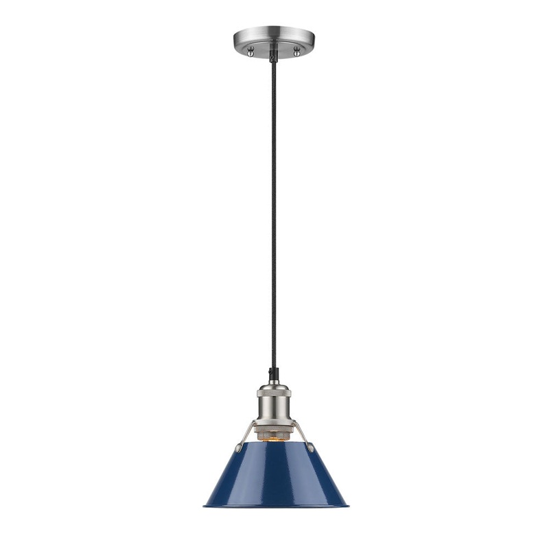 Orwell PW Mini Pendant – 7″ in Pewter with Navy Blue Shade