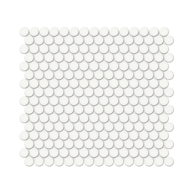 3/4 Inch Soho Glossy Canvas White Penny Round Porcelain Mosaics. 1 Sheet = .97 Sq. Ft.