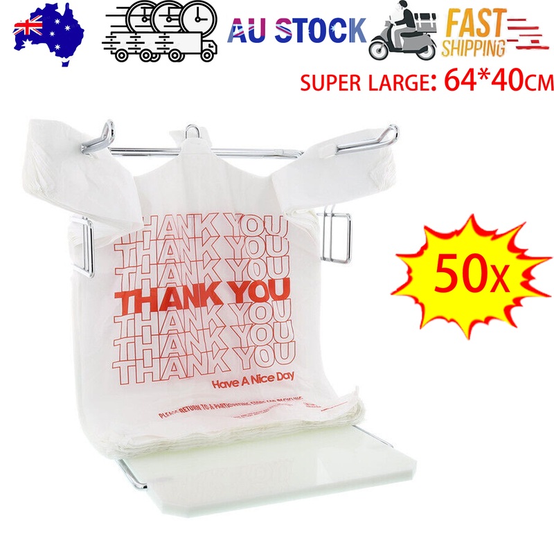 50X Plastic Shopping Bags – Reusable Recyclable Singlet Eco Grocery Carry Bag Super Large