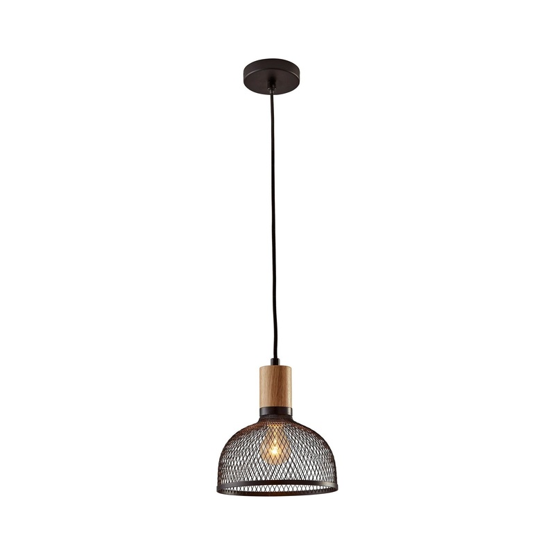 Dale Small Pendant Matte Black & Natural Rubber Wood