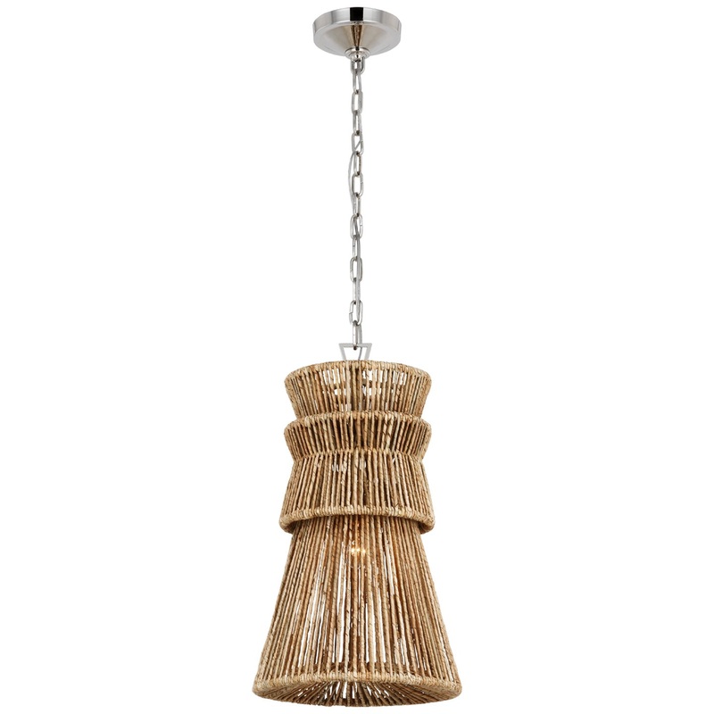 LED Pendant from the Antigua Collection in Polished Nickel And Natural Abaca Finish by Visual Comfort Signature