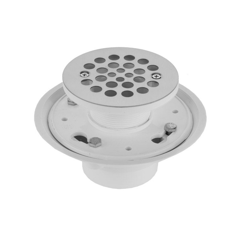 Shower Drain Complete Round 4-1/4 Inch Satin Nickel PVC/Stainless Steel for 2 or 3″ PVC