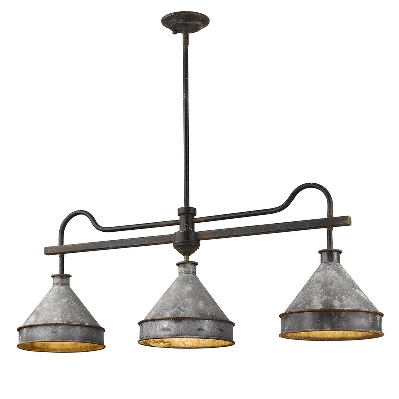 Three Light Linear Pendant from the Jasper Collection in Antique Black Iron Finish by Golden