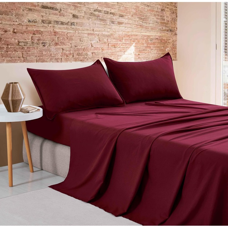 Vintage Washed Microfibre Sheet Set (Burgundy, Single)