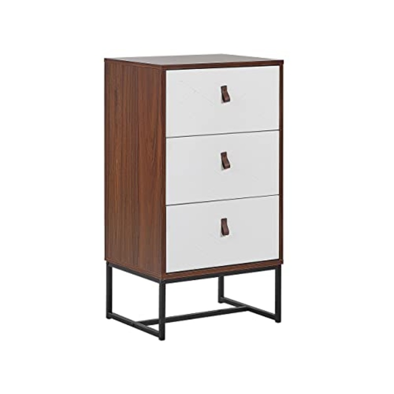 Beliani Cassettiera Legno Scuro Gambe in Metallo Bianco Portaoggetti 91 x 49 cm Nueva