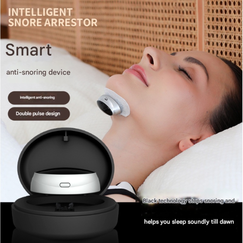 Black Smart Anti-Snoring Device – Rechargeable Pulse Throat Stimulator for Quieter Sleep
