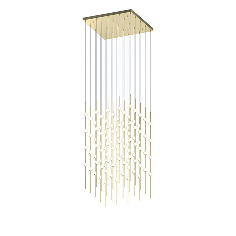 Constellation Cosmic Cube 20″ LED Pendant Satin Brass with White Optical Acrylic 3000K 20′ Adjustable Cord