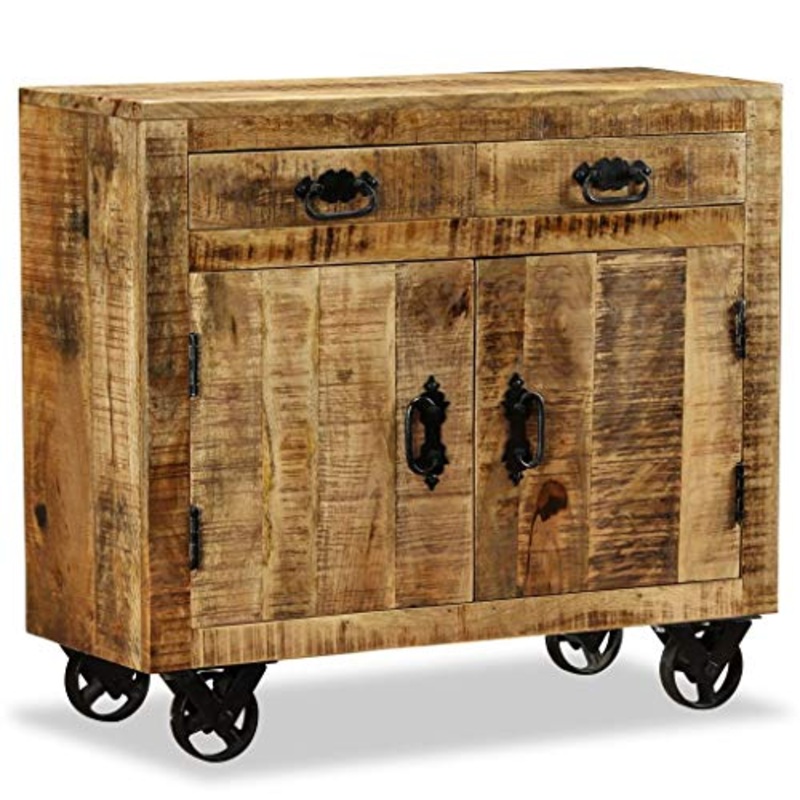 Credenza con 2 Cassetti e 1 Armadietto in Legno Grezzo di Mango