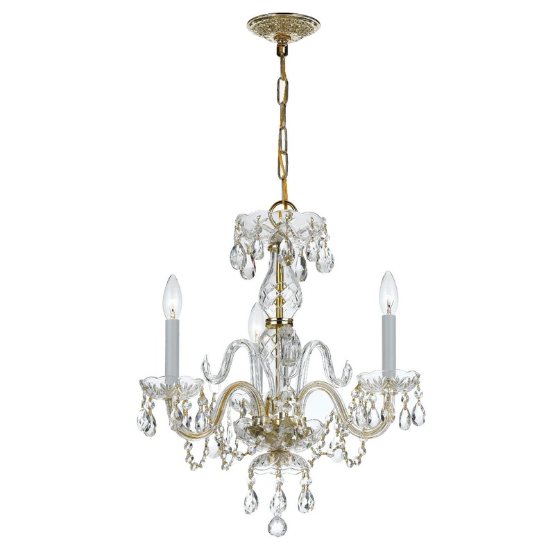 Crystorama 5044-PB-CL-MWP Traditional Crystal Three Light Mini Chandelier Polished Brass