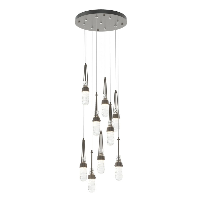 Link 9-Light Blown Glass Pendant Dark Smoke Clear Glass with White Threading (YJ)