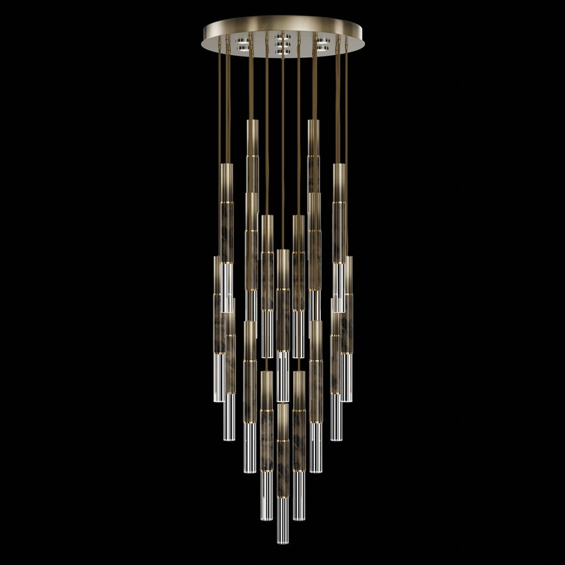 Antonia 31″W Round Pendant Ombre Bronze/Brass/Charcoal