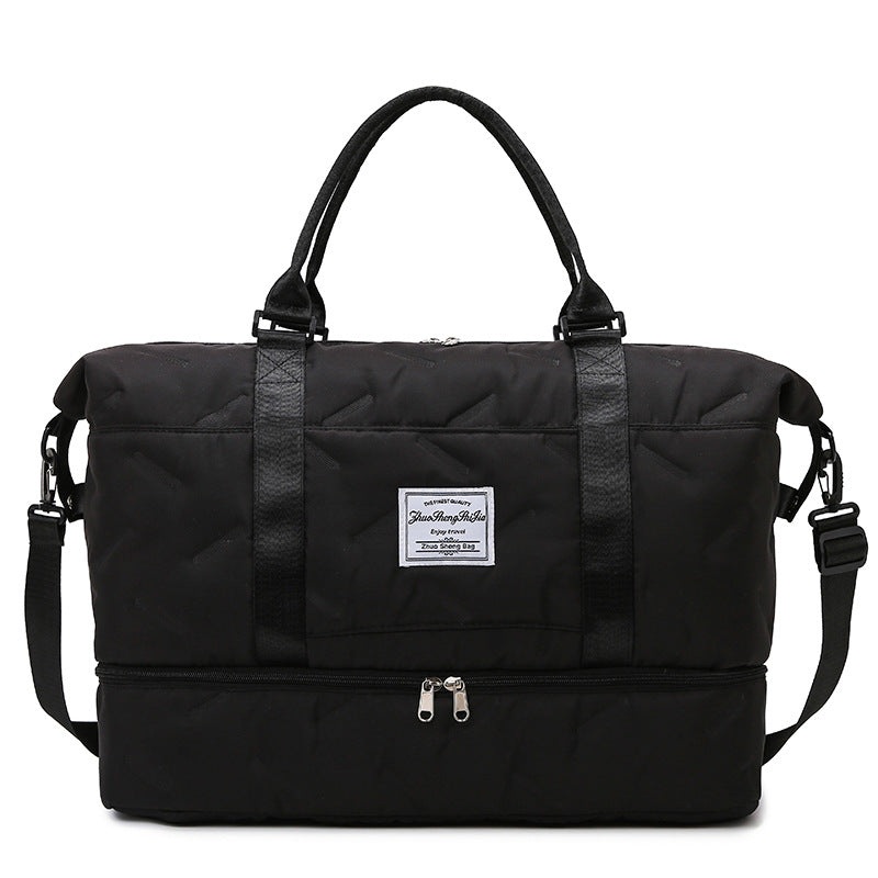 Black Stylish Quilted Duffel Bag for Travel & Gym – Large Capacity Weekender with Shoe Compartment and Wet Pocket