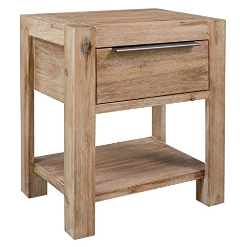 Festnight Comodino con Cassetto in Legno Massello d’Acacia 40x30x48 cm
