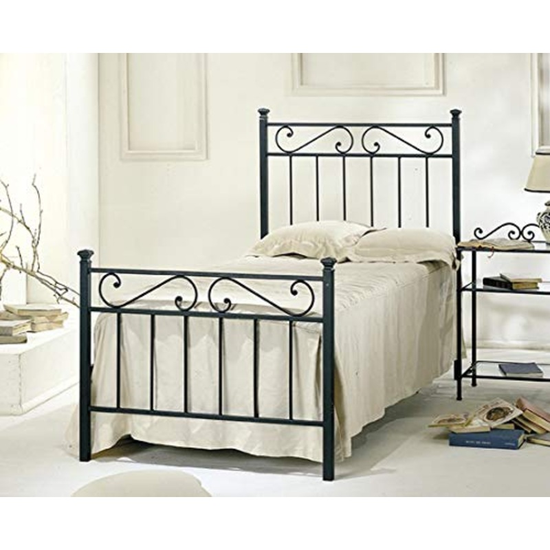Letto Singolo in Ferro Colore Nero Grafite con PEDIERA Completo di Rete Ortopedica E Materasso Air Memory 85 X 190 CM. – Prodotto Made in Italy – ARR161