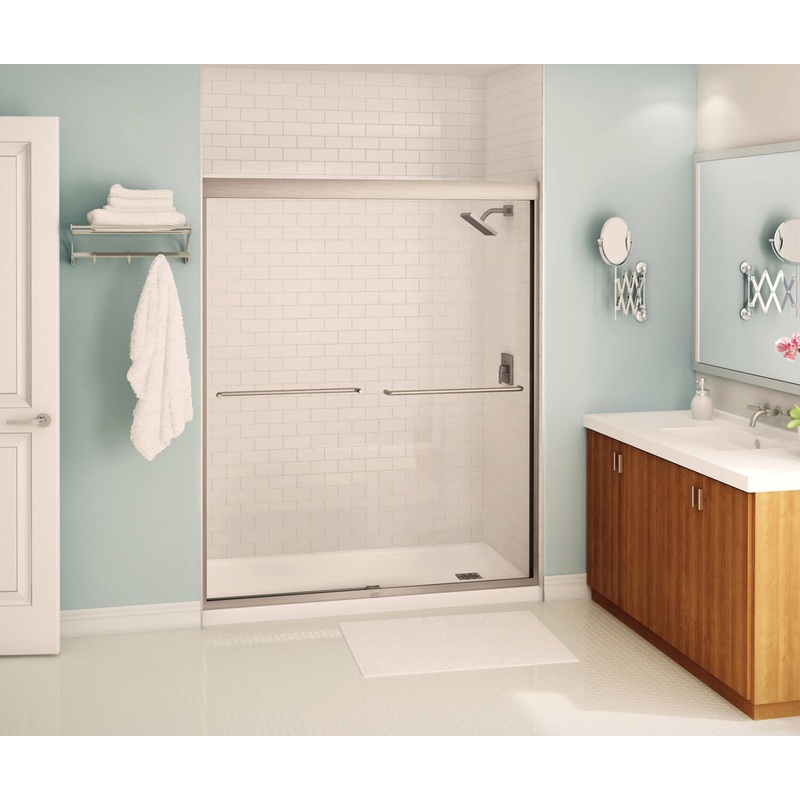 MAAX 135665-900-305-000 Aura 55-59 x 71 in. 6 mm Sliding Shower Door for Alcove Installation with Clear glass in Brushed Nickel