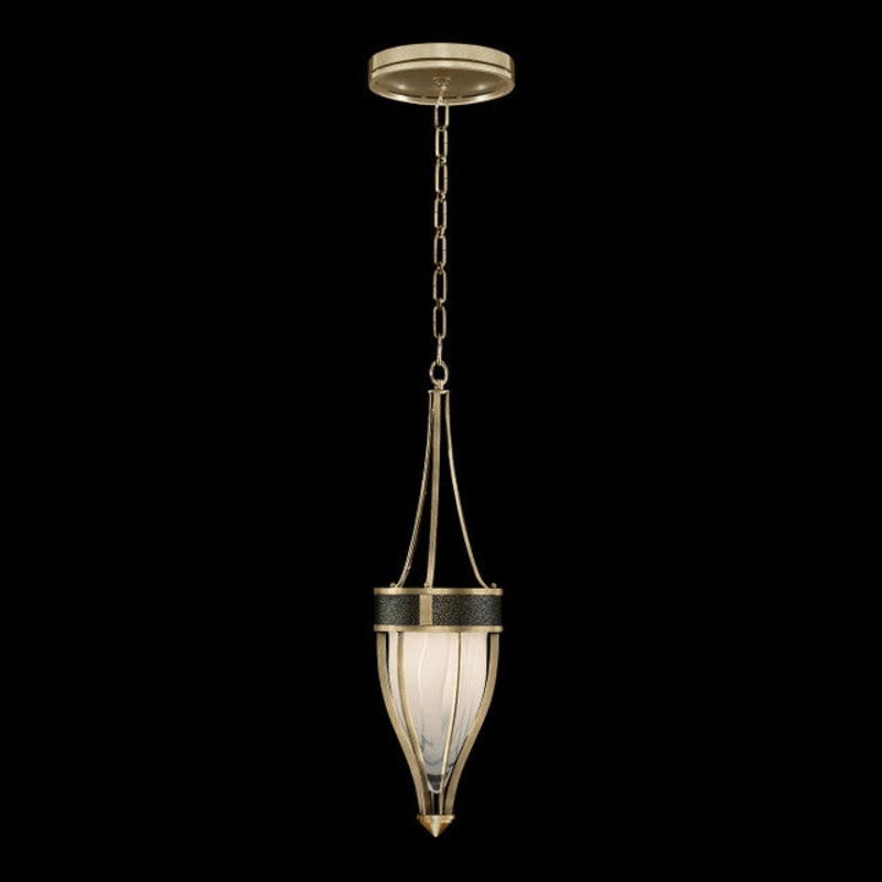 Mirage 7.5″W Round Pendant Soft Gold Leaf/Brass/Black Knight