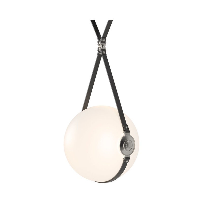 Derby Large LED Pendant Black Polished Nickel with Black Leather Non-Branded Plate