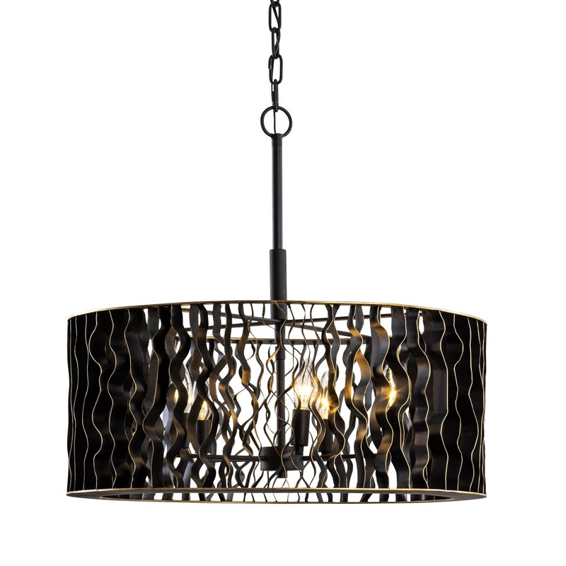Five Light Pendant from the Estela Collection in Matte Black/French Gold Finish by Varaluz