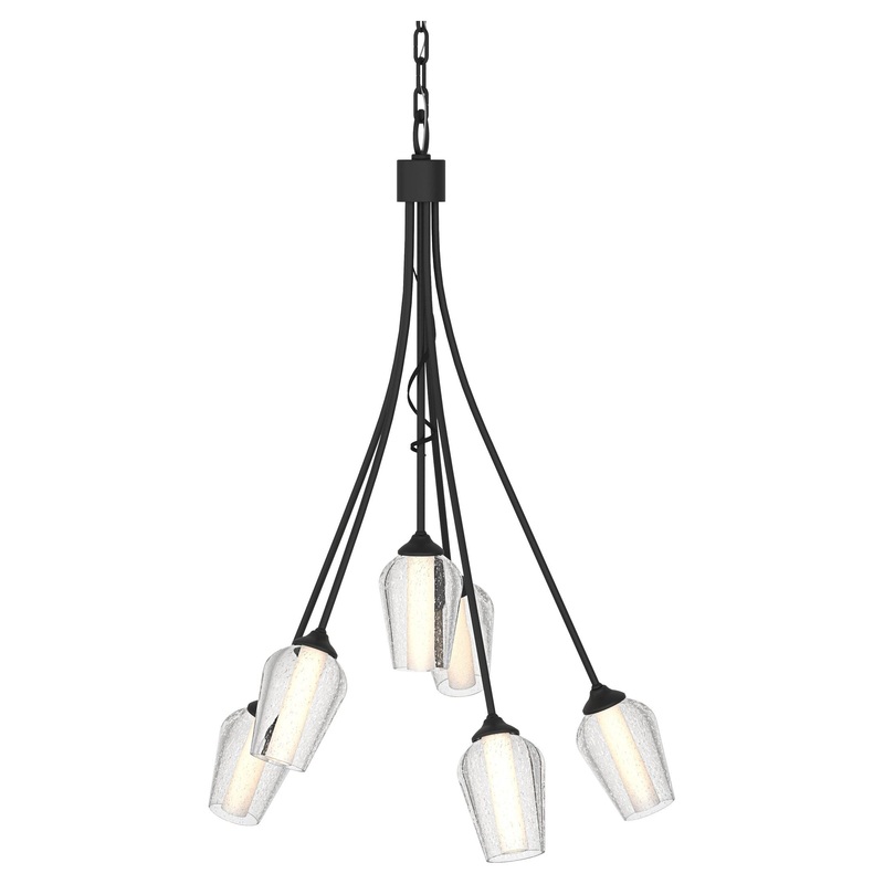 Flora 6-Arm Chandelier Black Seeded Glass with Opal Diffuser (ZS)