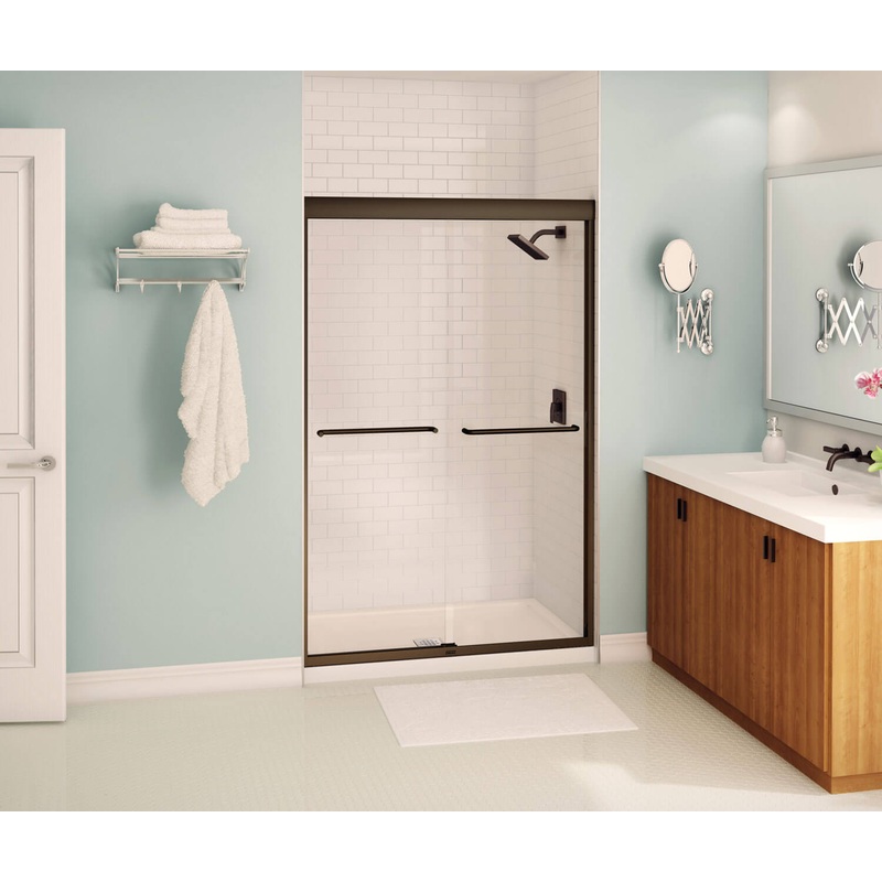 MAAX 135663-900-172-000 Aura 43-47 x 71 in. 6 mm Bypass Shower Door for Alcove Installation with Clear glass in Dark Bronze