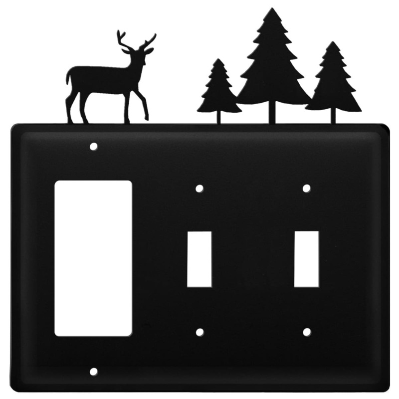 Village Wrought Iron EGSS-203 Triple Deer & Pine Trees Single GFI and Double Switch Cover CUSTOM Product