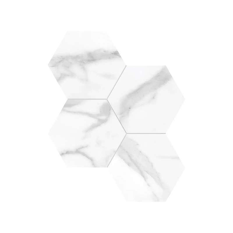 6″ Hexagon La Marca Statuario Honed & Rectified Porcelain Mosaic – 1 Sheet = .797 ” Nuovo