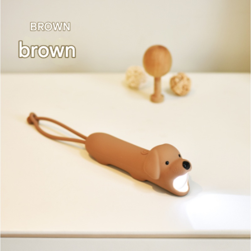 Brown Adorable Dog Silicone LED Flashlight for Kids – USB Rechargeable, Dimmable Brightness, Portable Night Light