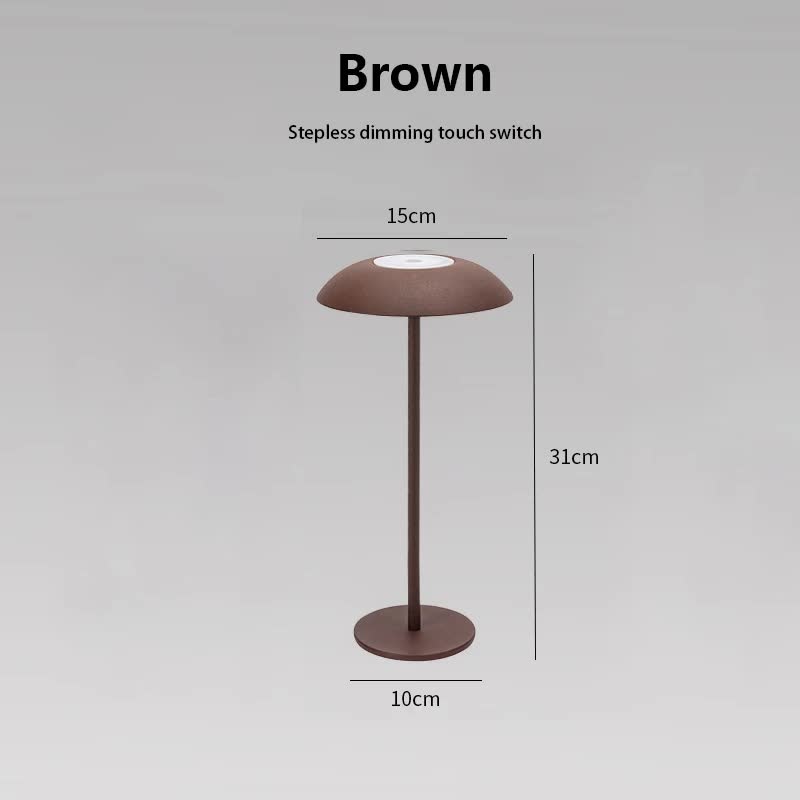Brown Minimalist Rechargeable LED Touch Table Lamp – 3-Color Stepless Dimming Metal Desk Light