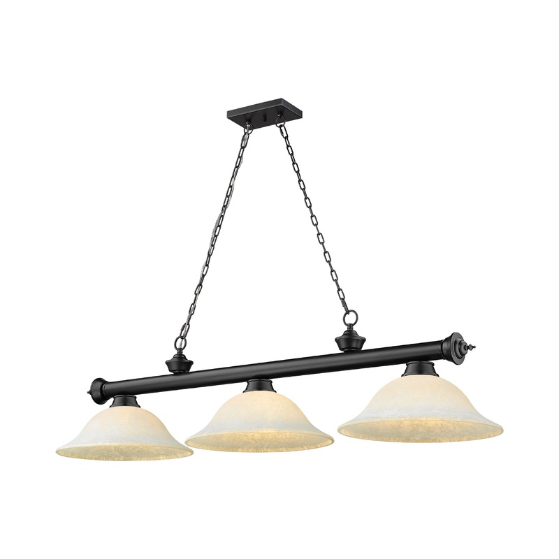 Cordon 3-Light Billiard Matte Black Bell White Mottle Glass