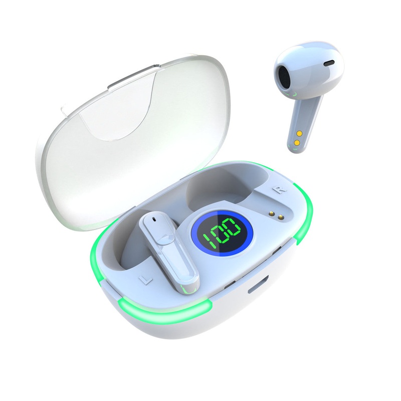 Laser TWS Earbuds with LED Display – White