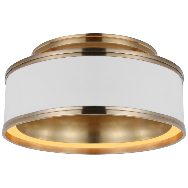 LED Flush Mount from the Connery Collection in Matte White And Antique-Burnished Brass Finish by Visual Comfort Signature