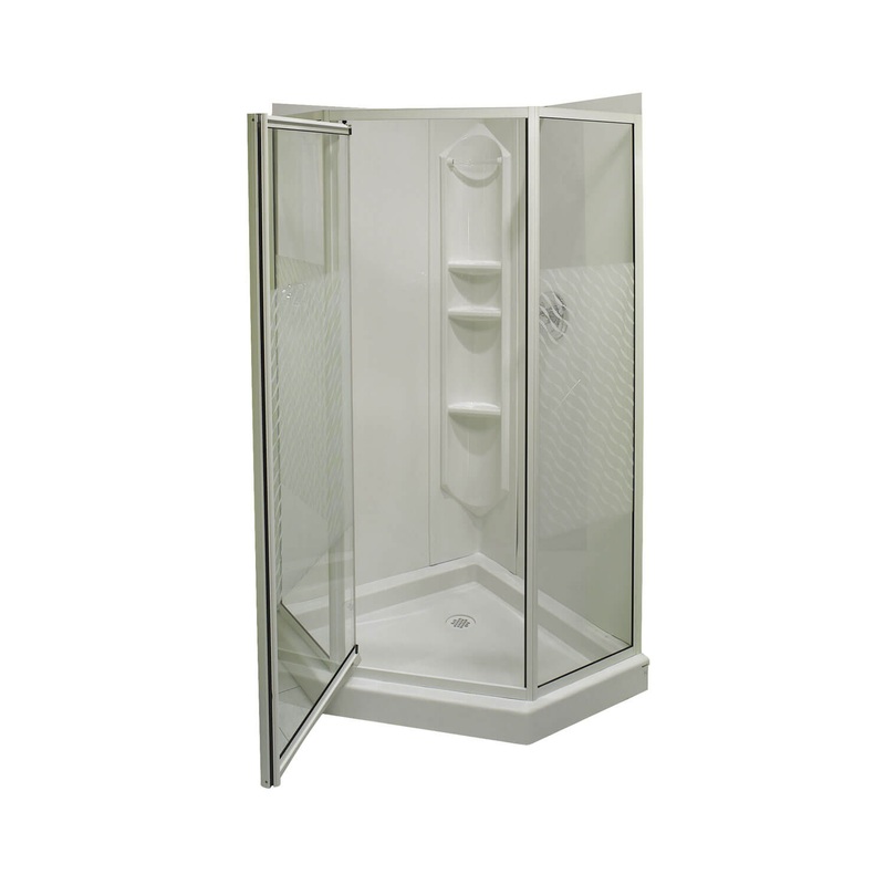 MAAX 101694-000-129-106 38 Himalaya 38 x 38 Polystyrene Center Drain Shower Kit in White with Design 47 glass  in White